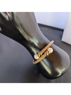 Bracelet Gold‎ Pearls Bangle Cable Rope Twisted Wrap Metal Steel Textured